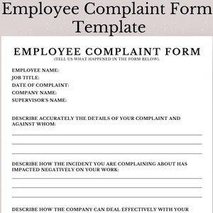 Employee Complaint Form Template, Editable Employee Complaint Form ...