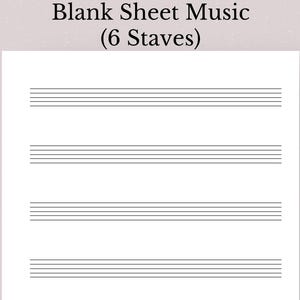 Printable Blank Sheet Music, Sheet Music, Manuscript Paper, Blank 6 Staves, Piano Staff Paper, Music Printable, Blank Sheet Music