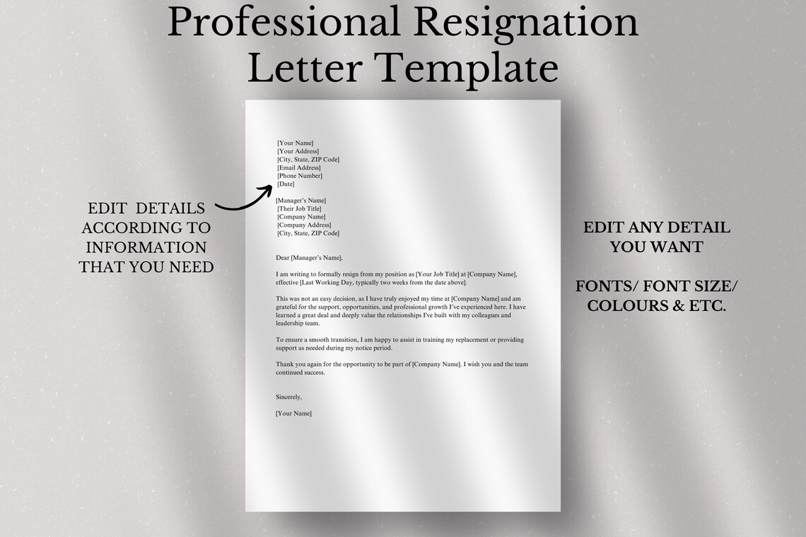 Editable Resignation Letter Template, Professional Design (canva & Word ...