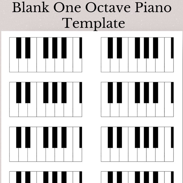 Printable Blank One Octave Piano Template,  Blank Piano Paper, Printable Piano Paper, Piano Lesson Template