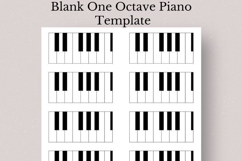 Printable Blank One Octave Piano Template, Blank Piano Paper, Printable ...
