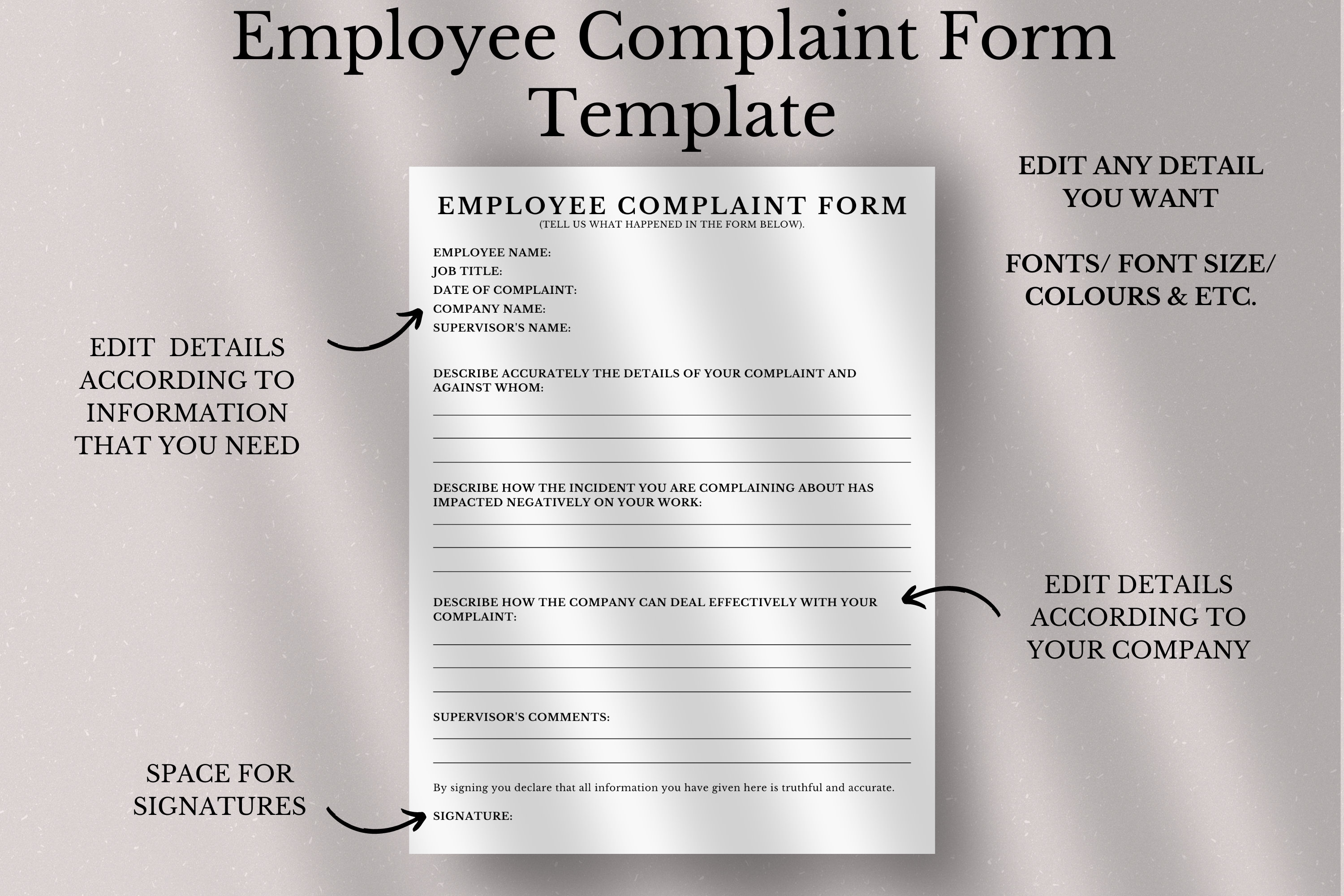 Employee Complaint Form Template, Editable Employee Complaint Form