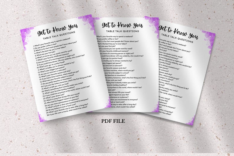 Fun Table Talk Questions Table Talk Questions, Get to Know You Printable (PDF Download) - Etsy