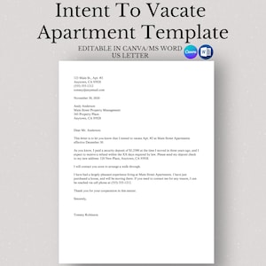 Plantilla editable de intención de desocupar apartamento, plantilla de intención de desocupar propiedad, aviso de alquiler editable, carta de mudanza imprimible para inquilinos