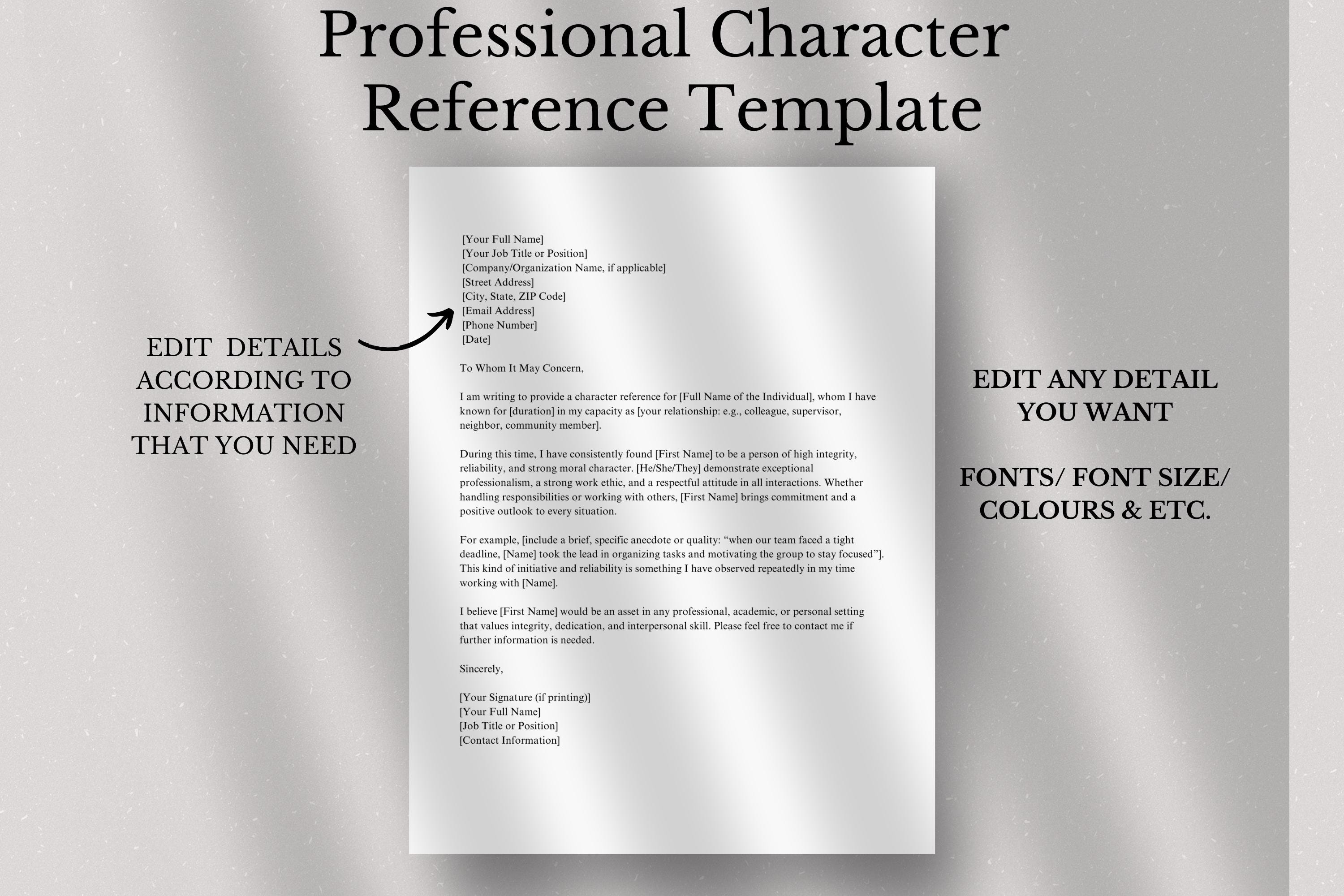 Professional Character Reference Letter Template Editable Canva & Word ...