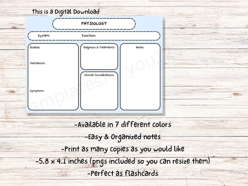 Printable Physiology Notes Template, Physiology Medical Notes
