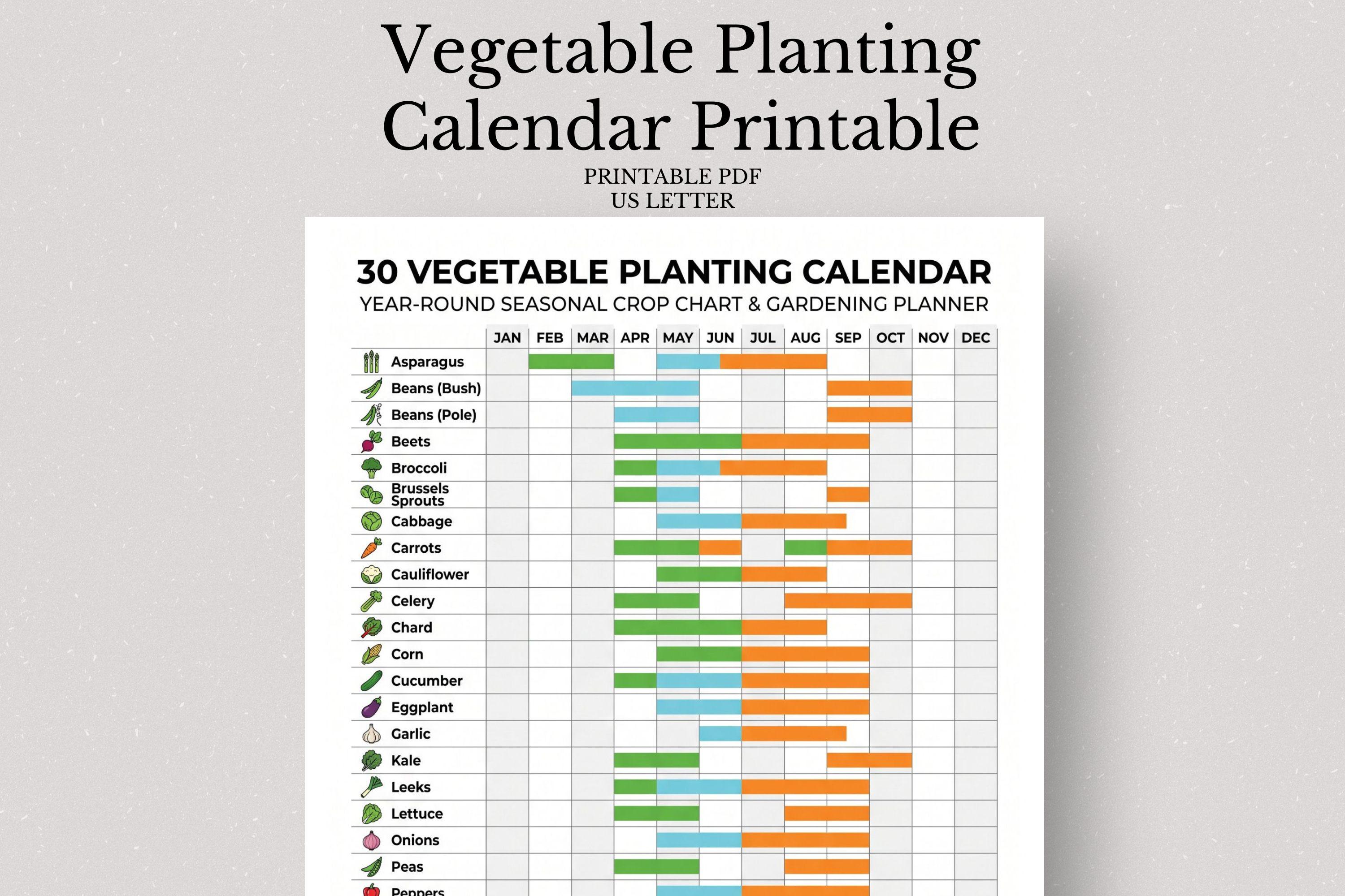 Vegetable Planting Calendar, Seasonal Crop Chart, Garden Planner