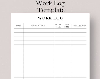 Work Log Template, Employee Work Log Sheet, Employee Work Log Template, Employee Clock In Template, Business Work Log, Corporate Work Log