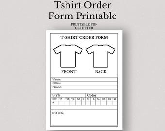 T-Shirt Order Form Printable, T-Shirt Order Form Template PDF, T-Shirt Order Form, Order Form, T-Shirt Business