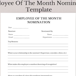 Editable Employee Of The Month Nomination Template, Employee Of The Month Nomination, Employee Of The Month