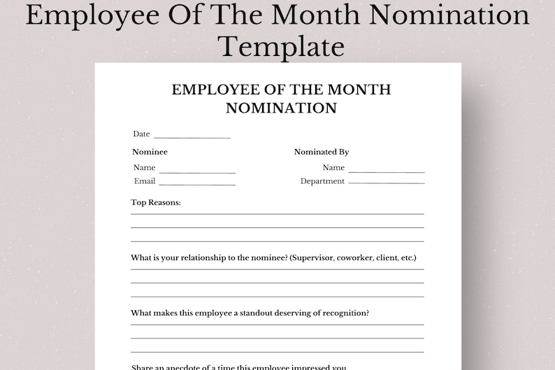 Editable Employee of the Month Nomination Template, Employee of the