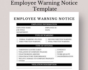 Employee Warning Notice Template, Editable Employee Warning Notice Template, Employee Warning Notice, Warning Notice, Warning Letter