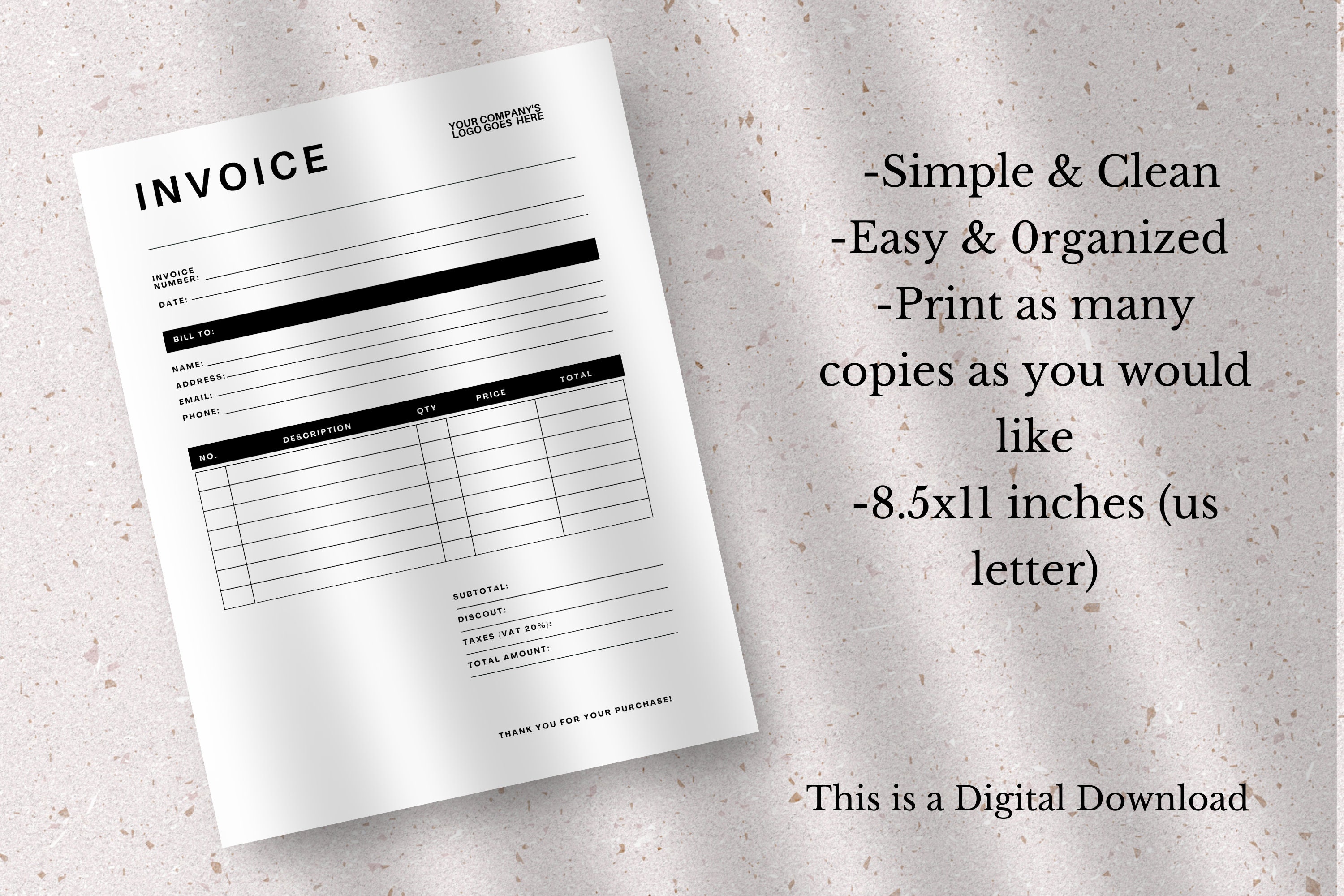 Editable Invoice Template, Printable Invoice, Business Invoice Template ...