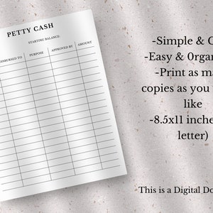 Printable Petty Cash Tracker, Petty Cash Tracker Template, Petty Cash ...