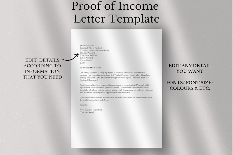 Medium Income Lettering Proof of Income Letter Template, Editable in Canva & Word - Etsy