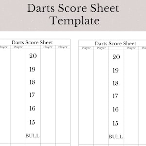 Darts Score Sheet Template, Printable Darts Score Sheet, Darts Game Score Sheet, Printable Darts Score Card, Darts Party Game