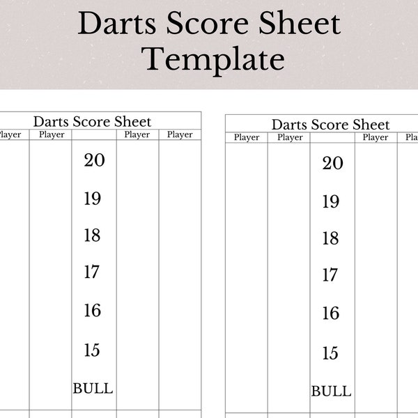 Darts Score Sheet Template, Printable Darts Score Sheet, Darts Game Score Sheet, Printable Darts Score Card, Darts Party Game