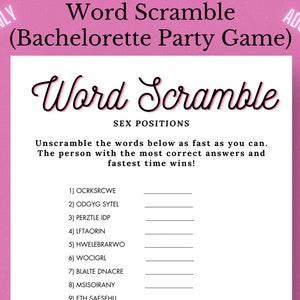 Dirty Word Scramble: Bachelorette Party Game (PDF Pattern)