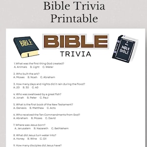 Gioco di quiz sulla Bibbia in formato PDF stampabile, 13 domande e risposte divertenti, gioco di società cristiano per adulti e bambini, attività per la scuola domenicale