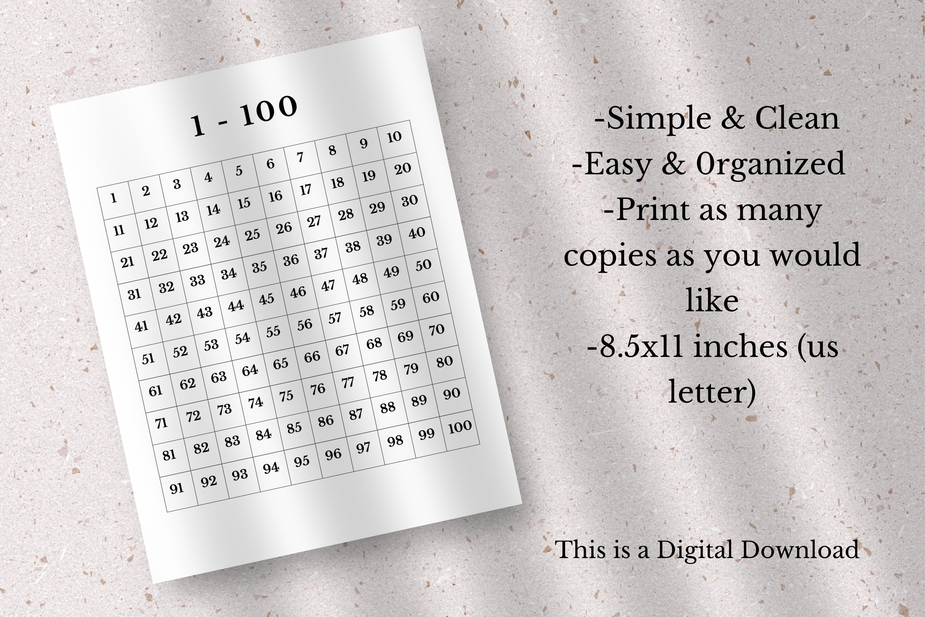 Printable 1 to 100 Numbers, 1 Page Printable Numbers, Printable Numbers ...