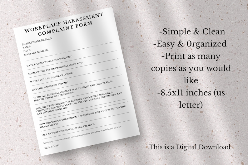 Employee Workplace Harassment Complaint Template, Editable Workplace ...