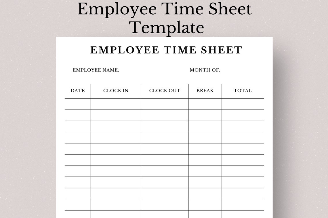 Employee Time Sheet, Employee Work Log Sheet, Clock in and Out Template Employee Time Sheet, Employee Work Log Sheet, Clock in and Out Template