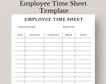 Employee Time Sheet Editable Canva Digital Template - Etsy