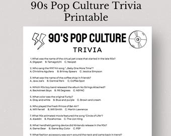 90s Pop Culture Trivia Game (Printable PDF)