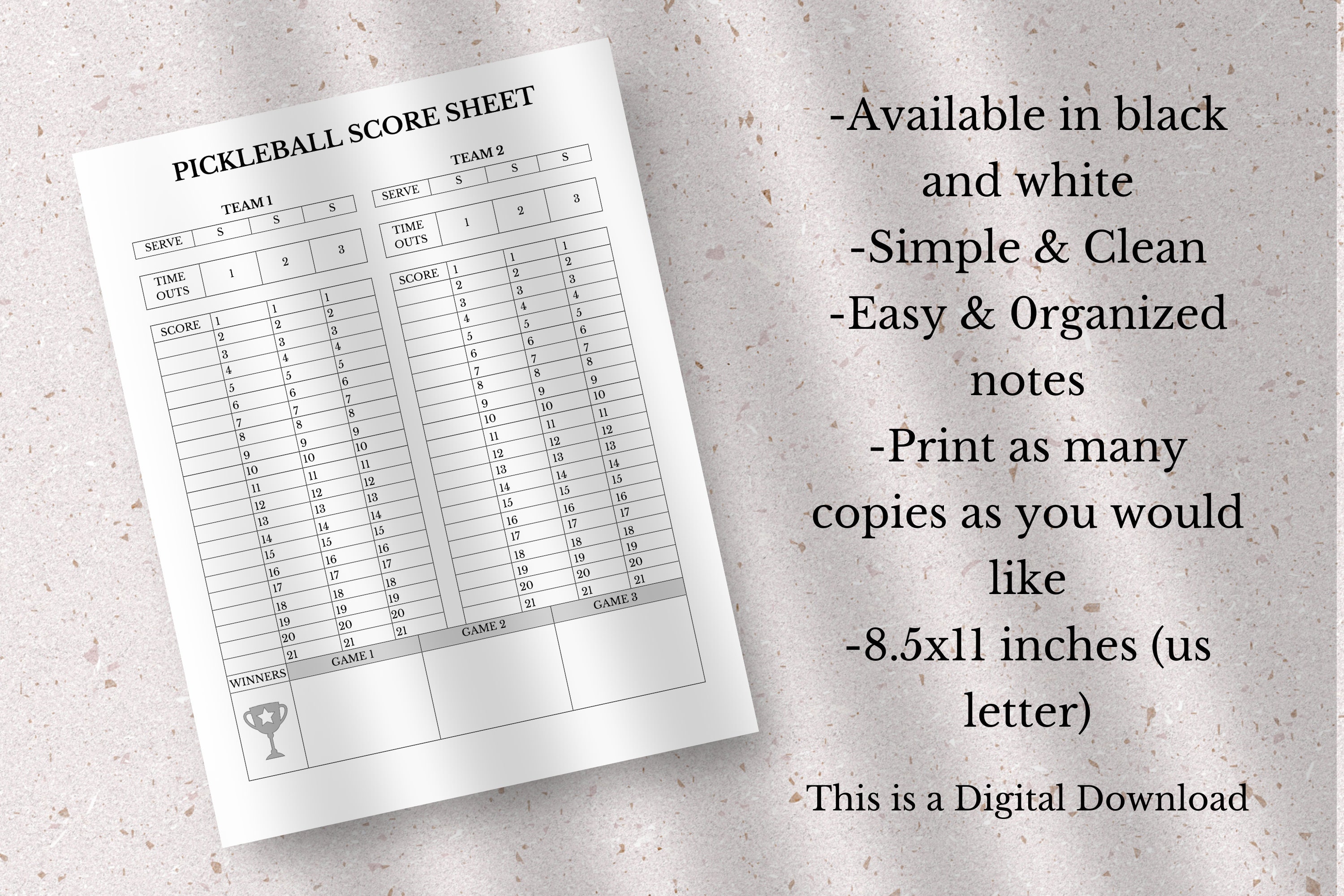 Pickleball Score Sheet Template, Printable Pickleball Score Sheet