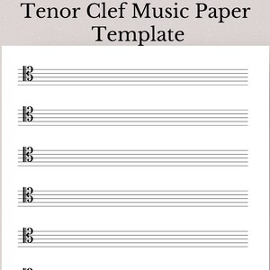Printable Tenor Clef Sheet Music, Tenor Clef Sheet Music Template, Blank Tenor Clef Staff Paper, Printable Tenor Clef Manuscript Paper