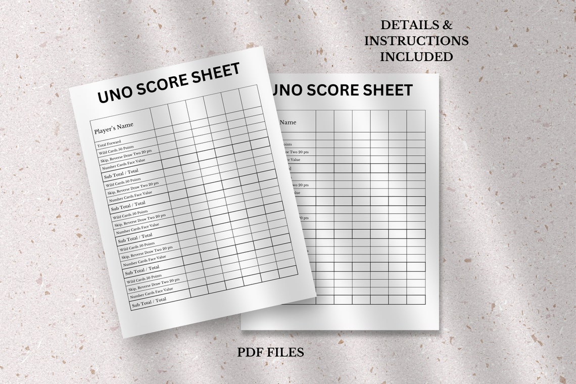 Uno Score Sheet Template Printable Uno Score Card Printable Etsy
