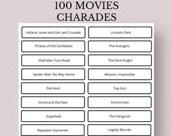 Movie Charades, 100 Printable Movies, Family Game Night (Digital Download)