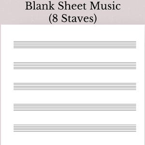 Printable Blank Sheet Music, Sheet Music, Manuscript Paper, Blank 8 Staves, Piano Staff Paper, Music Printable, Blank Sheet Music
