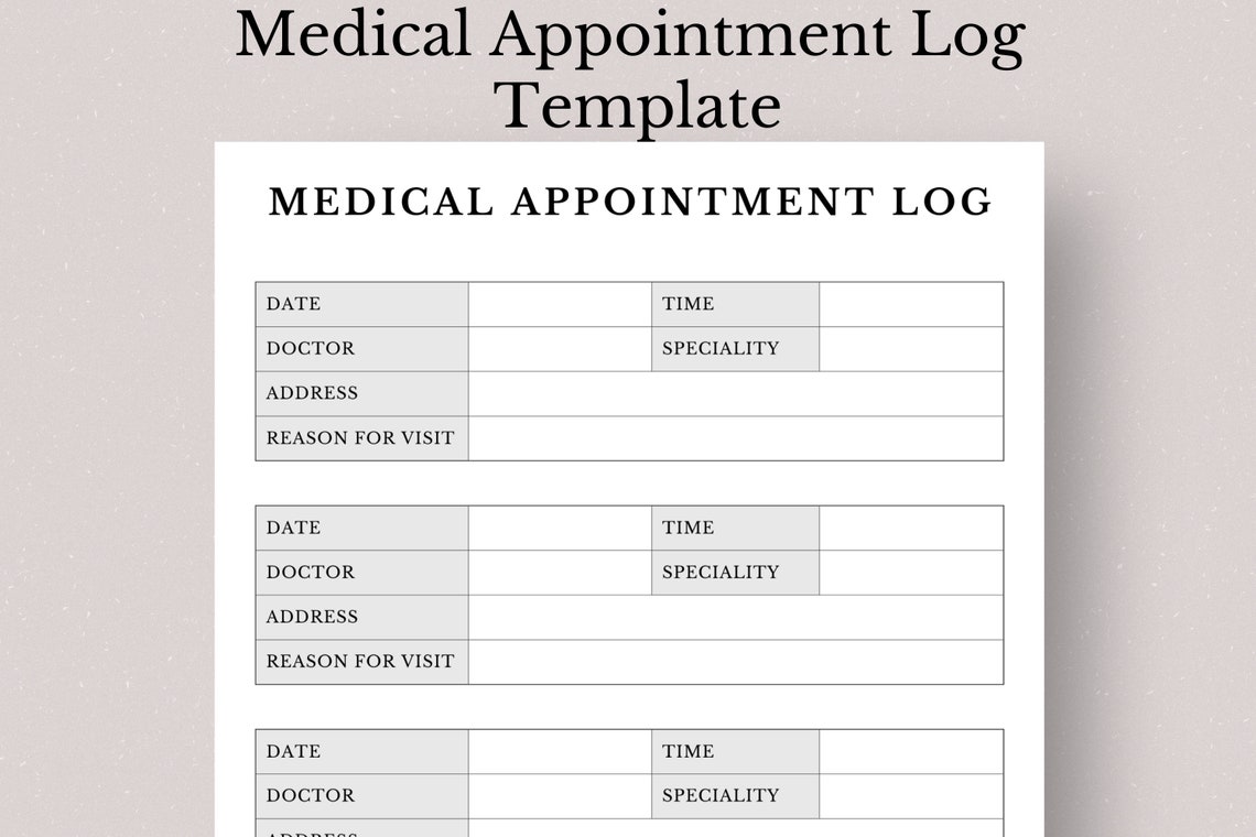 Medical Appointment Log Template, Printable Doctor Visit Planner (PDF ...