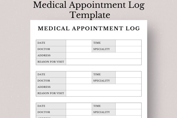 Medical Appointment Log Template, Printable Doctor Visit Planner (PDF)