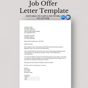 Plantilla de carta de oferta de trabajo editable en Canva y Word Formulario de oferta de empleo profesional Carta de oferta de trabajo