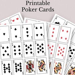 Printable 52-Card Poker Deck PDF | Standard Playing Cards | Full Card Set to Print, Cut & Play | DIY Game Night | Instant Download