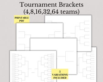 Printable 4,8,16,32,64 Team Tournament Bracket, Single Elimination (PDF)