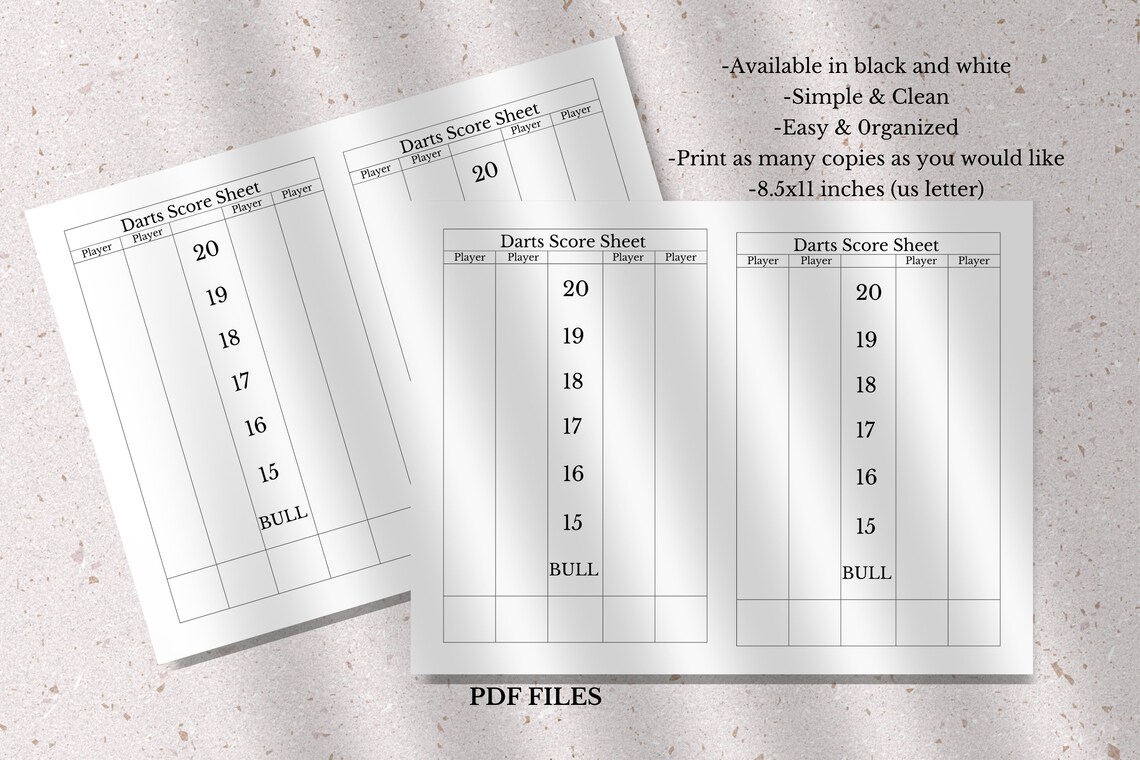 Darts Score Sheet Template Printable Darts Score Sheet Darts Etsy