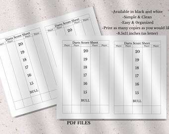 Darts Score Sheet Template Printable Darts Score Sheet Darts - Etsy
