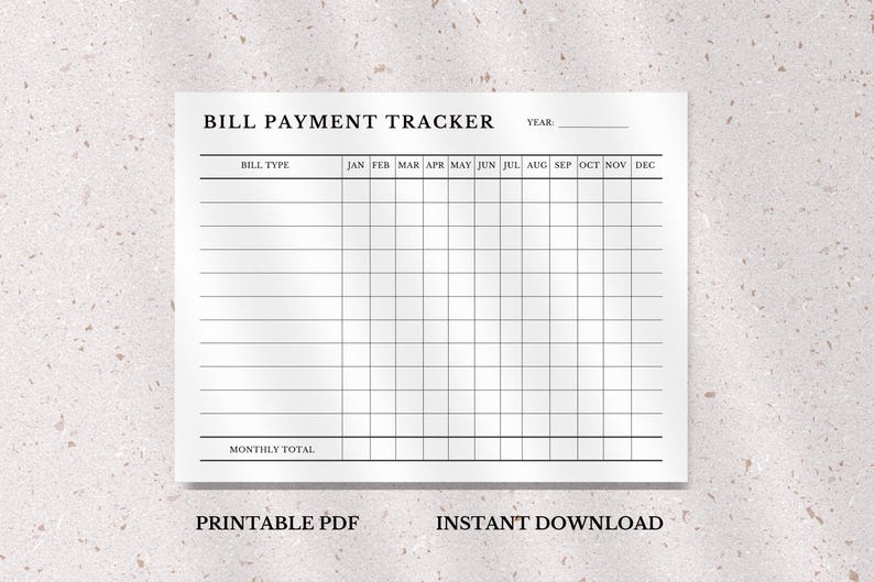 Yearly Bill Payment Tracker Printable, Monthly Expense Log (digital ...