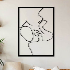 Couple Line Art, Kissing Couple, Best Couple Goals, Metal Gift for Home, Gift Idea, Metal Wall Art, Framed Couple Decor, Metal Decor Art