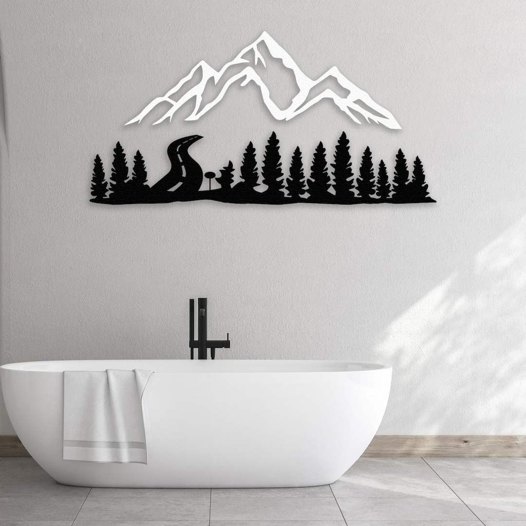 Mountain and Forest Metal Wall Decor, Hill and Trees Metal Wall Art