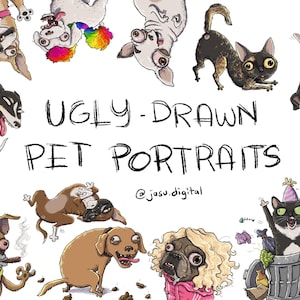 Poorly-Drawn Pet Portrait, Ugly, Cute, Badly Drawn, Crazy, Dog, Cat, Art, Funny, Custom Pet Drawing DIGITAL FILE