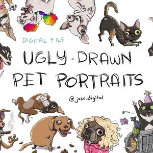 下手なペットの肖像画、醜い、下手な絵、クレイジー、犬、猫、アート、面白い、カスタムデジタルファイル