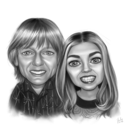 Custom Black and white Monochromatic Portrait, Caricature, Couple, Family, drawing , Cartoon, Digital Art, Portrait from Photo, Pet