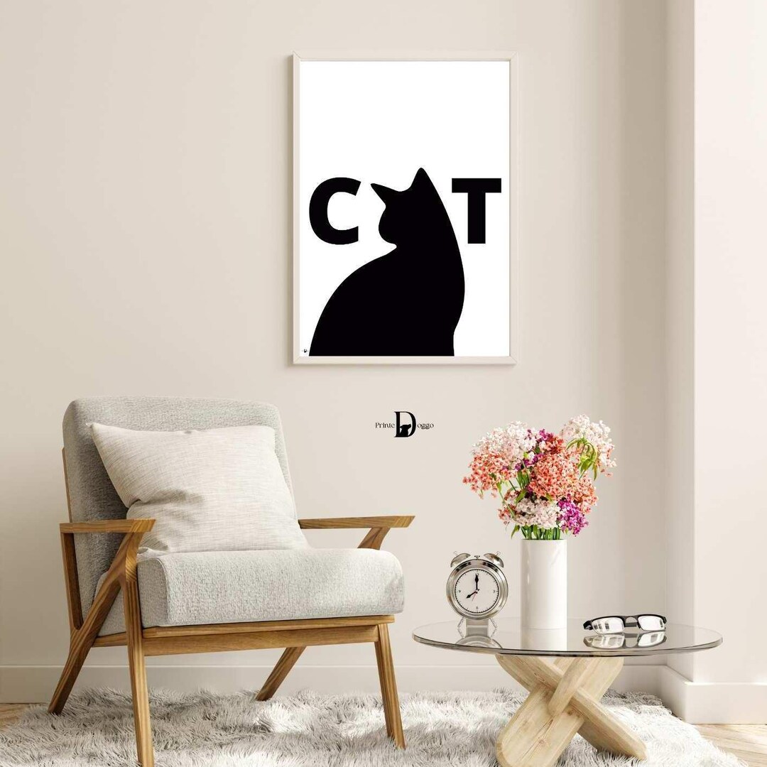 Minimalist Cat Wall Art Black Cat Silhouette Printable Digital Download ...