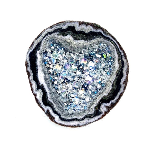 Handmade felted crystal geode  | Felted beaded geode | Wool Felted Geode | Handmade Fiber Art | Wool Felting Gifts | Felted Heart Shaped