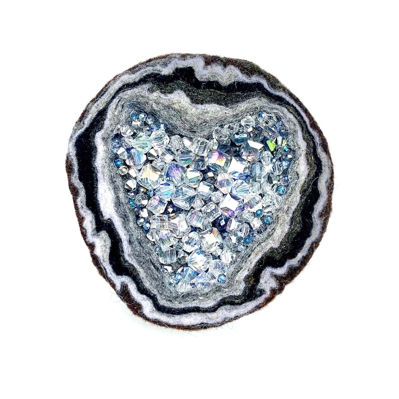 Handmade felted crystal geode Felted beaded geode Wool Felted Geode Handmade Fiber Art Wool Felting Gifts Felted Heart Shaped image 1