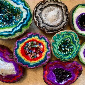 Handmade felted crystal geode Felted beaded geode Wool Felted Geode Handmade Fiber Art Wool Felting Gifts Felted Heart Shaped image 9